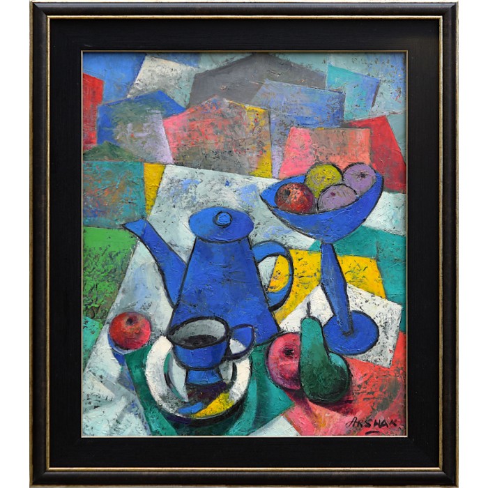 Still life with a blue kettle