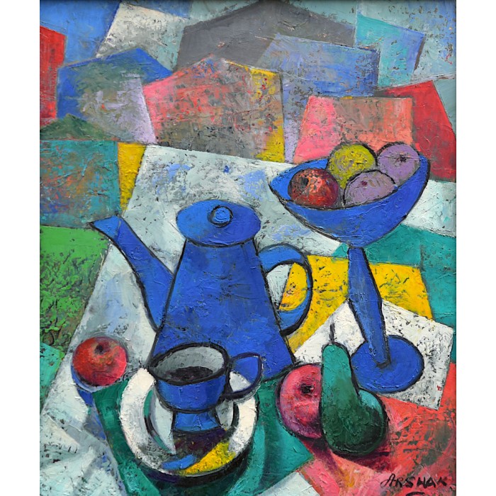 Still life with a blue kettle