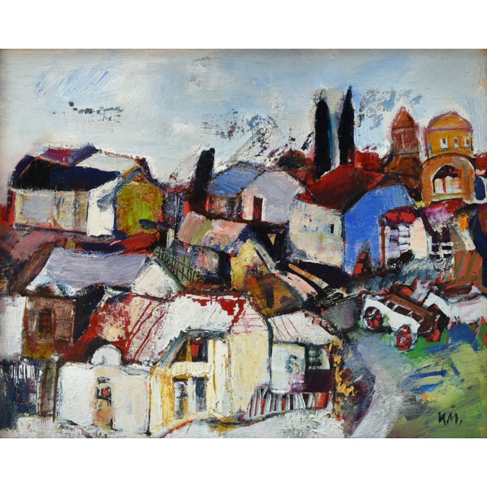 Landscape with a white cart Landscape with a white cart