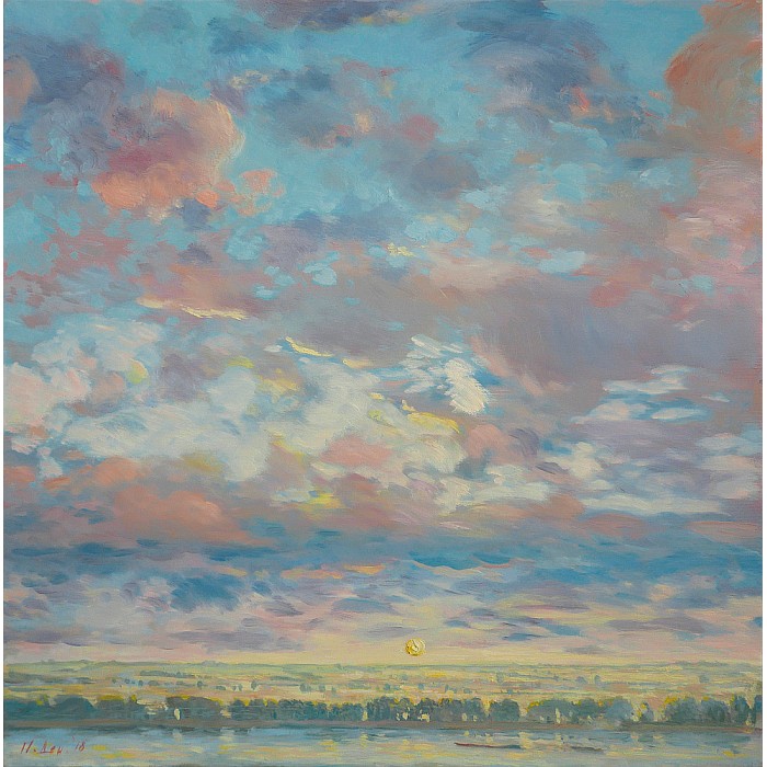 Cloud history of coast, river and sun Cloud history of coast, river and sun