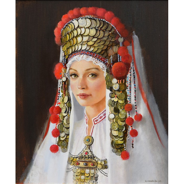 A girl in a bridal costume
